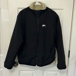 Stussy Black Puffer Jacket with Cream Lining